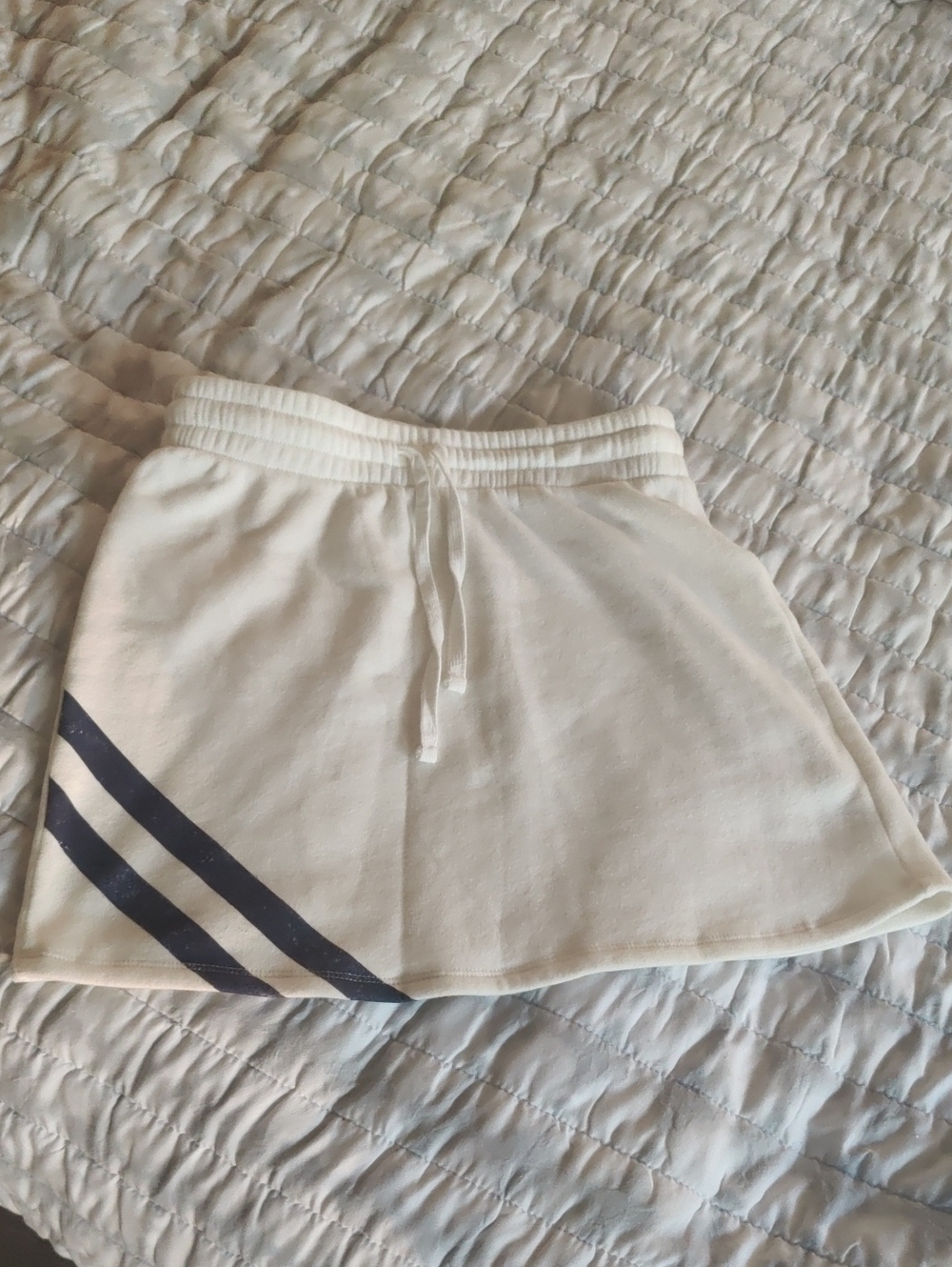 Casual White Drawstring Tennis Mini Skirt Navy Stripe Accent Y2K Cottagecore Ret
